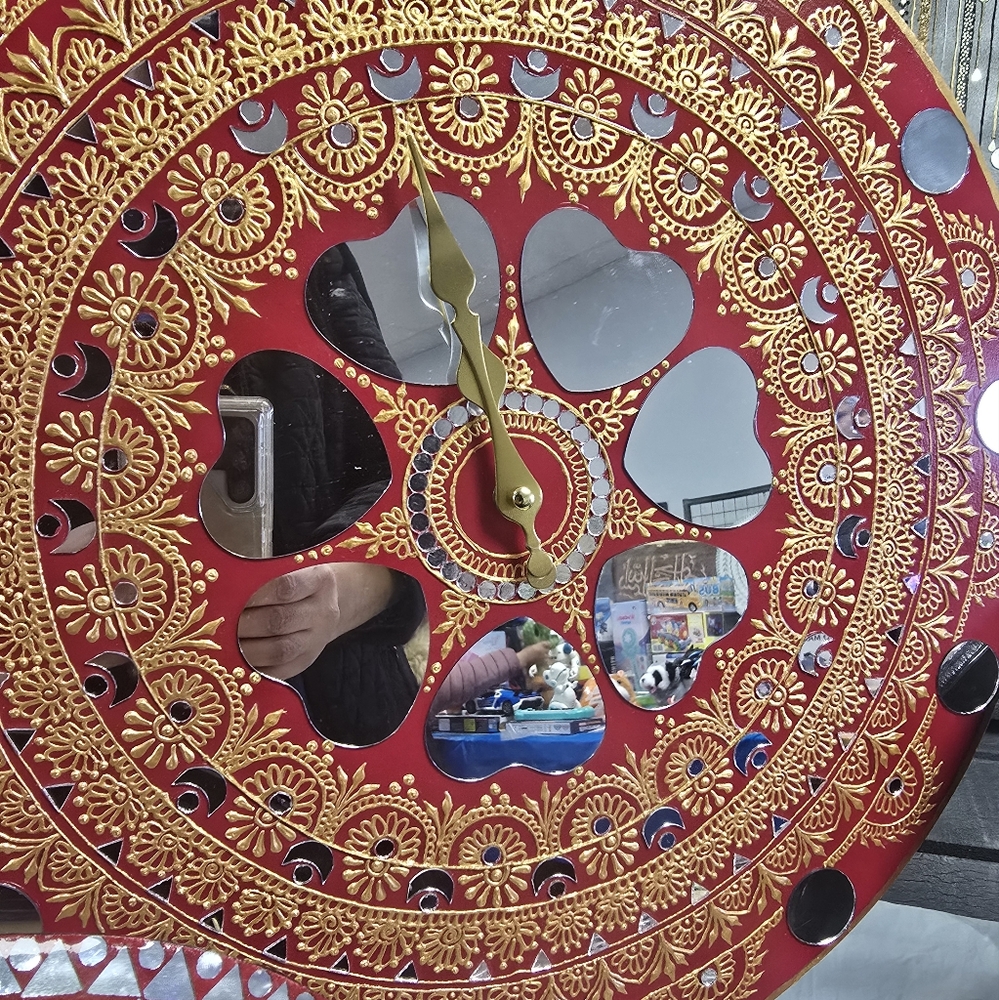 Ornate Red and Gold Circular Wall Clock